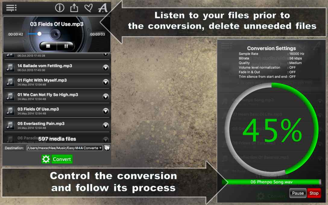 Easy M4A Converter Lite – Convert MP3 Music To M4A for FREE !