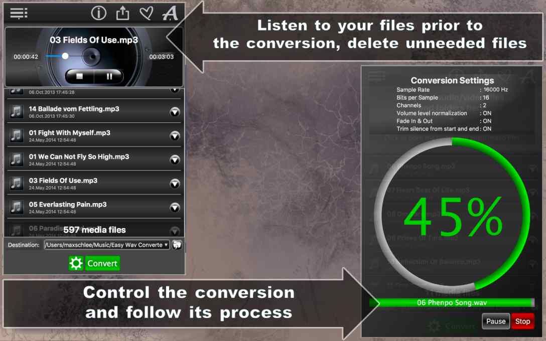 Easy WAV Converter Lite – Convert MP3 Music to WAV for FREE !